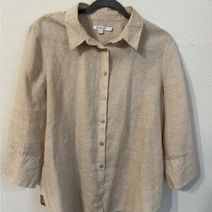 Chico's Beige Button-Down Beige Linen Women's Shirt 3/4 Sleeve Blouse Size 1.5
